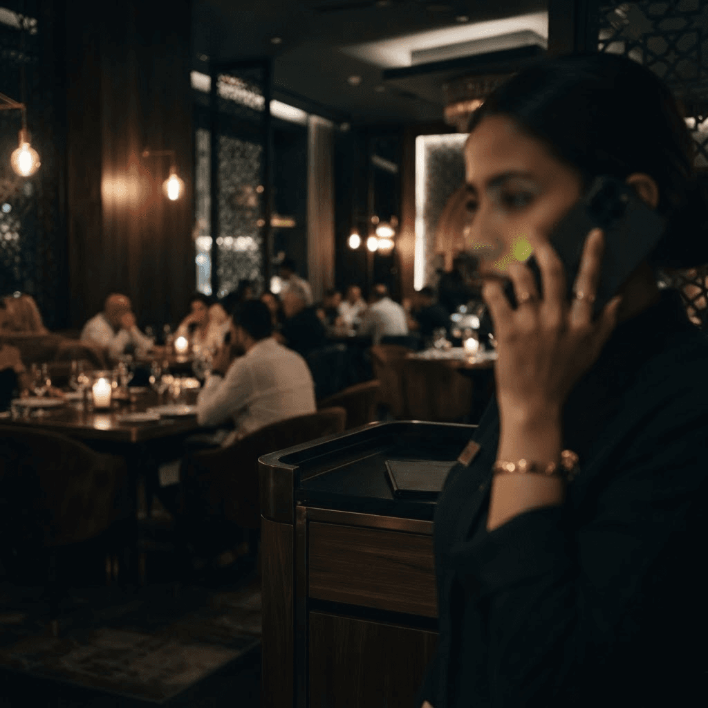 مضيفة في مطعم فاخر تستقبل مكالمة حجز مسائية